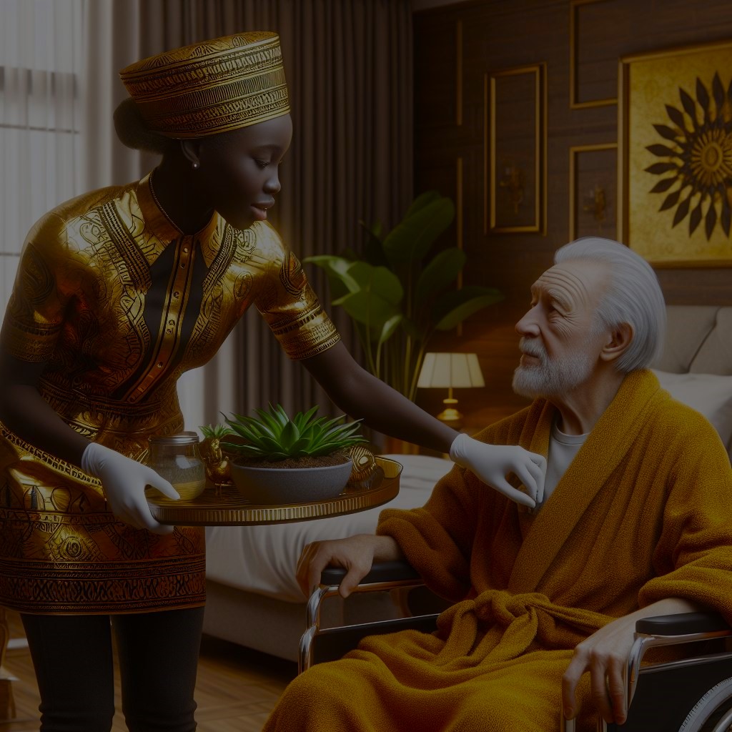 Health care worker taking care of an aged man